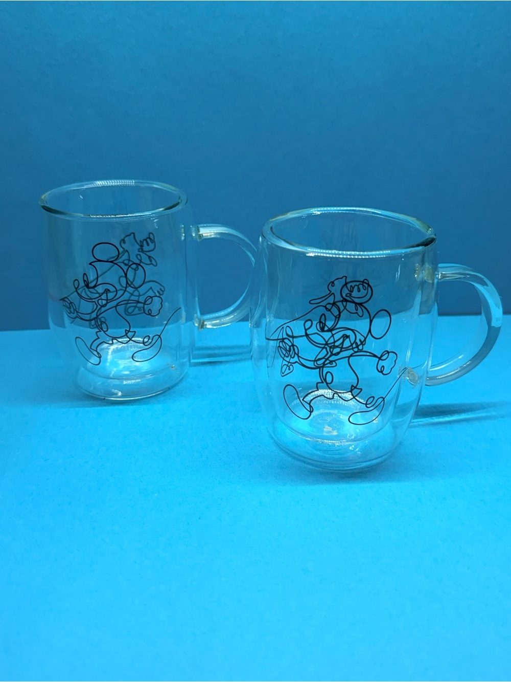 Joy Jolt Set of 2 Clear Glass Mugs with Black Mickey & Pluto